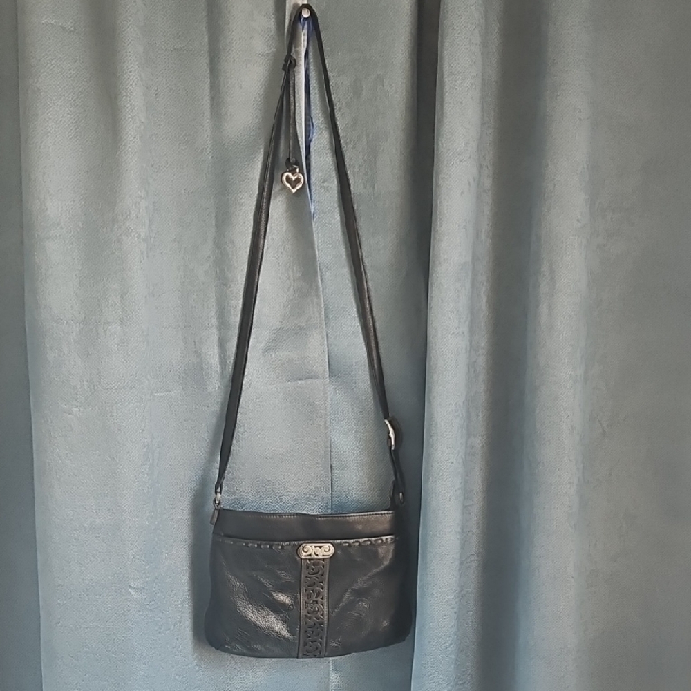 Brighton Black Crossbody Bag with Textured Finish and Silver Accents